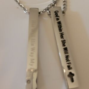 GOD IS WITH HER SHE WILL NOT FAIL.  silver bar necklace STAINLESS STEEL